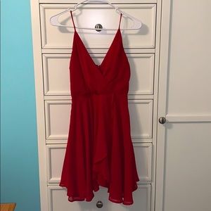 red chiffon flow skater dress